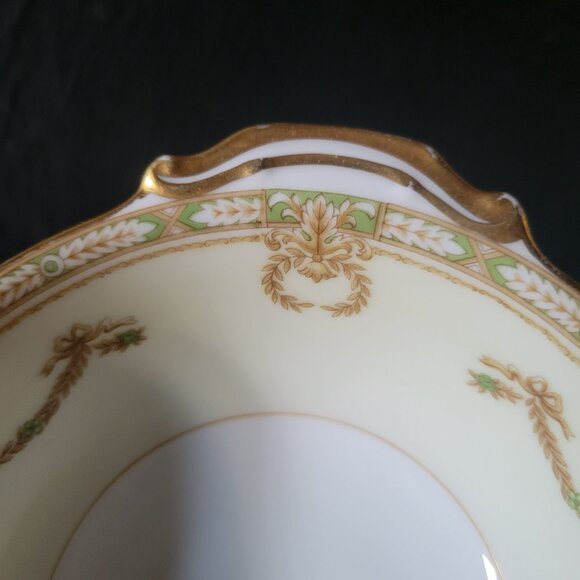 Vtg Noritake "Lorento" Lugged Soup Bowl Bowl /Berry Bowl Green Tan Urns Swags - Picture 4 of 7